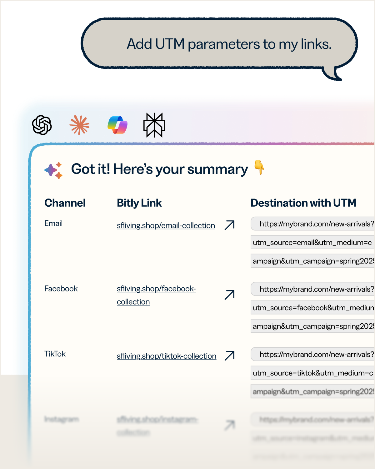 Tell your AI assistant how your links should be structured, from naming conventions and UTM parameters to tagging taxonomy.