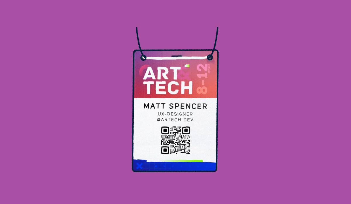 A badge for an event with a QR Code on it.