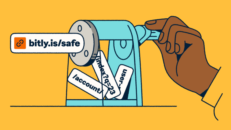 Abstract art showing a hand turning a pencil sharpener and a short link appearing.