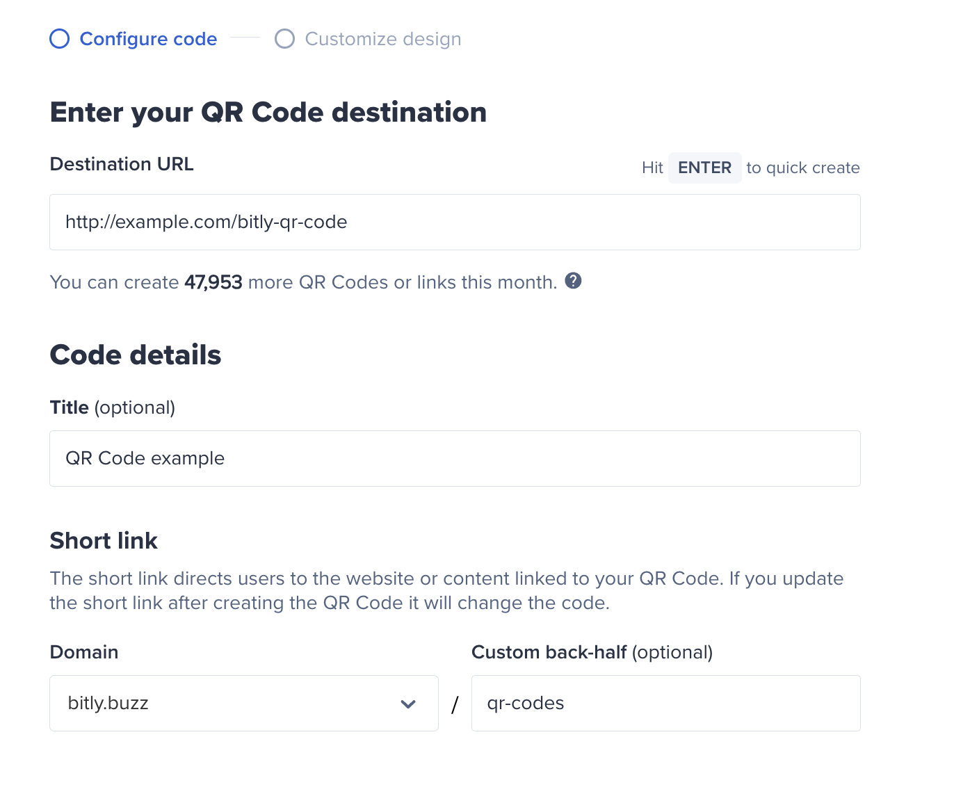 A screenshot showing where to find and edit the QR Code destination and details