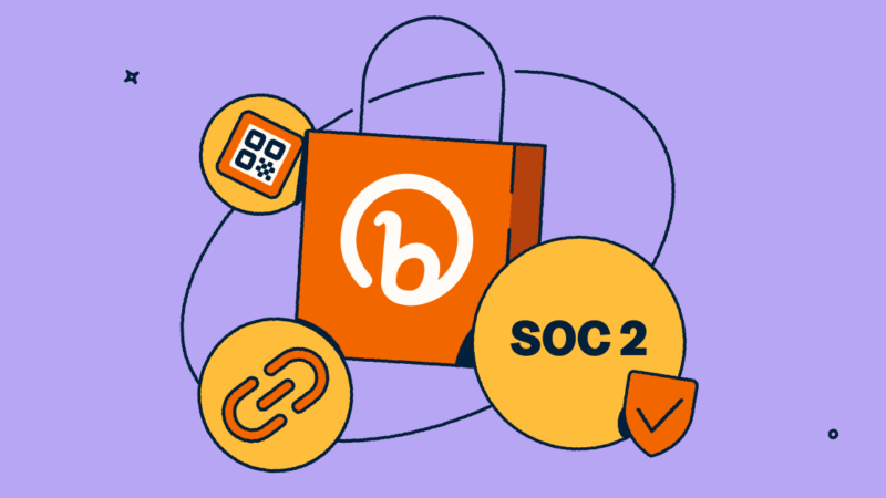 The Bitly logo next to a SOC 2 certification, a QR Code, and a URL symbol.